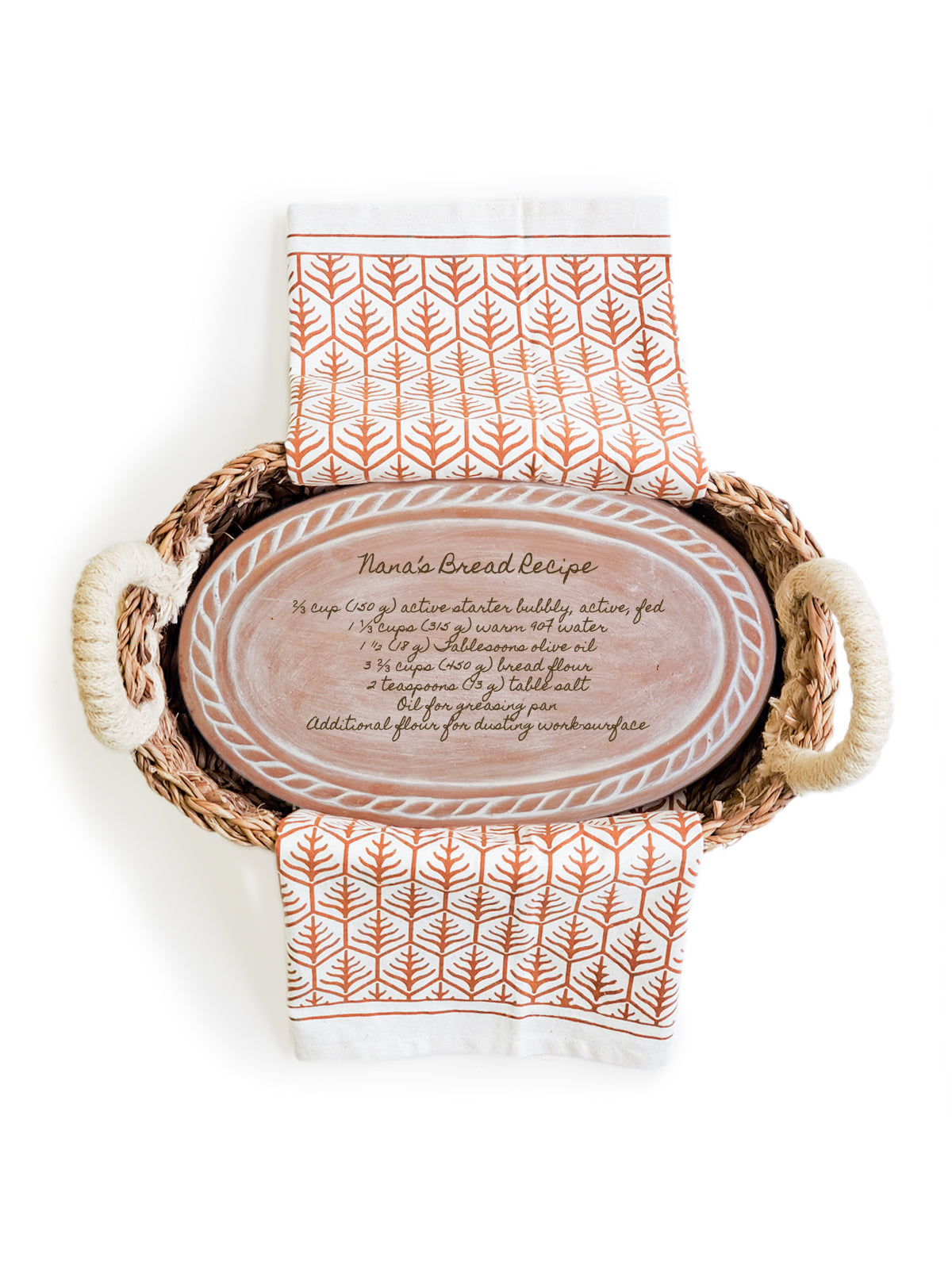 Personalized Bread Warmer & Basket Gift Set with Tea Towel - Recipe Oval