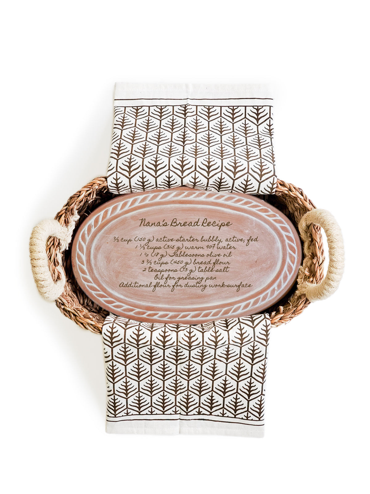 Personalized Bread Warmer & Basket Gift Set with Tea Towel - Recipe Oval